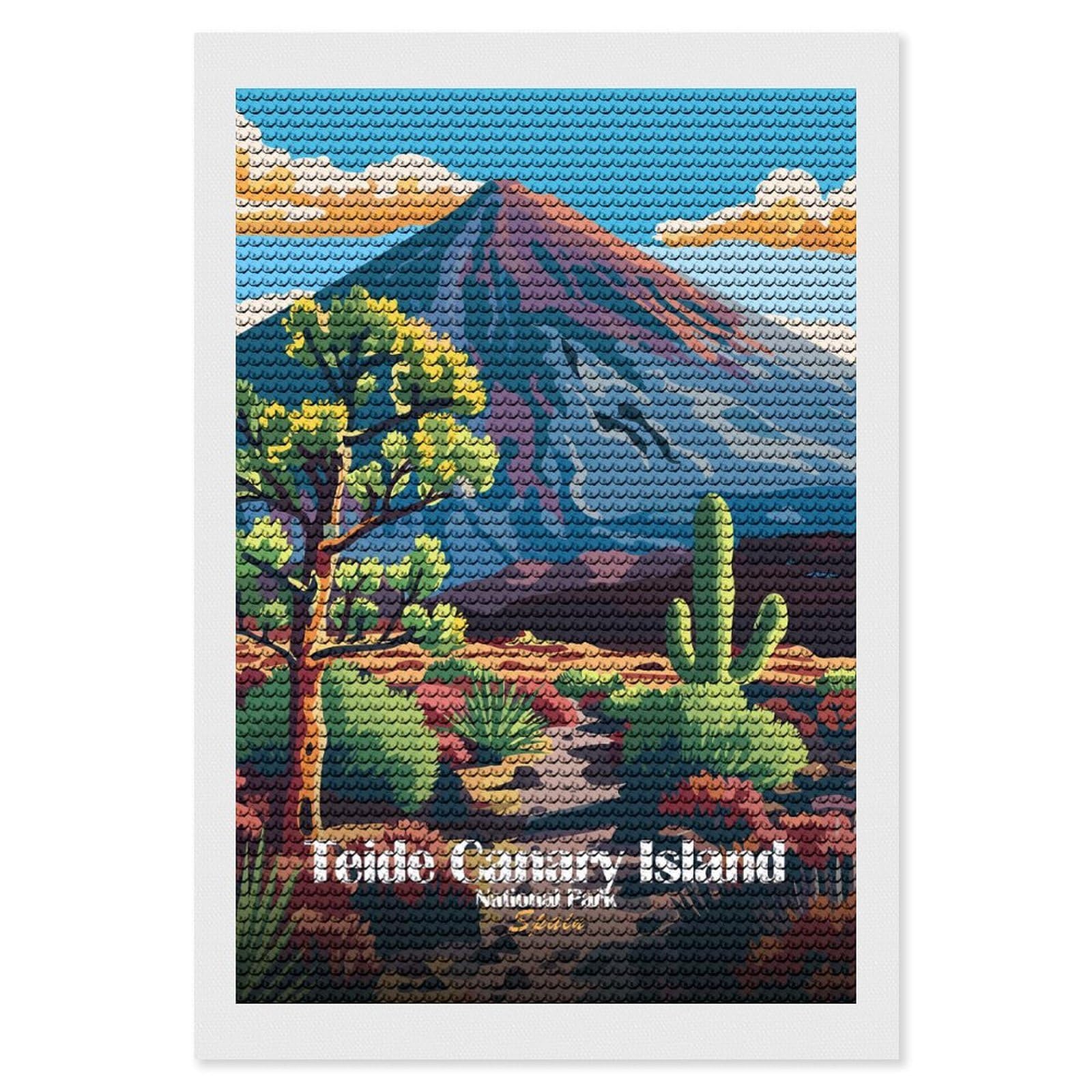 Junmoney Teide Canary Island National Park Spain Full Drill Diamond Painting Kit 8"x12", for Teens, Calming Craft to Unwind, Home Wall Decor, Christmas Gift