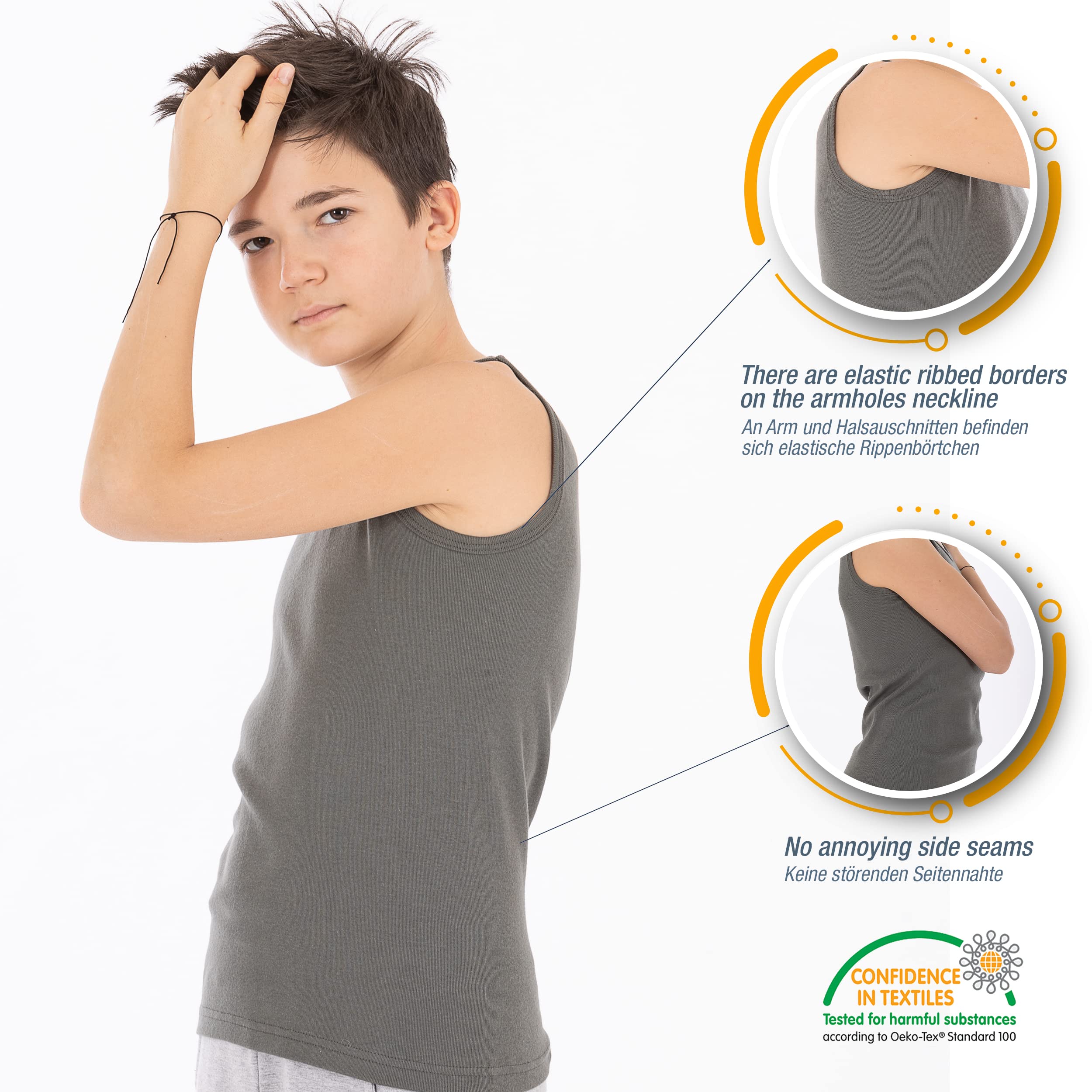 LOREZA 5 Pack Jungen Unterhemden Feinripp 100% Baumwolle ohne Seitennaht Tank Top - Atmungsaktiv und Formstabil