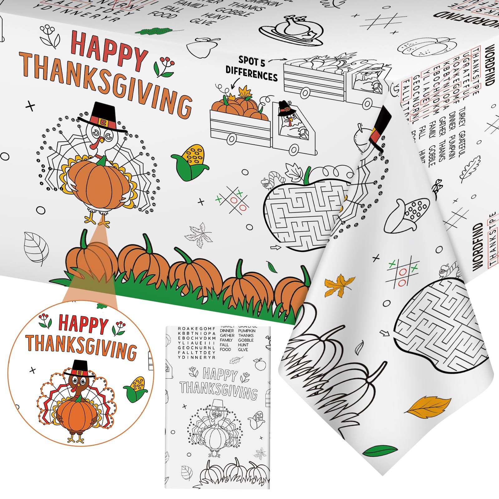 Amazon.com: Happy Thanksgiving Coloring Tablecloth for Kids-Giant ...