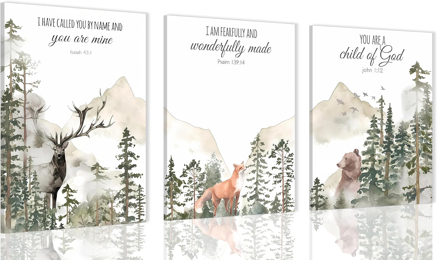3pcs Framed Forest Animals Wall Art 12x16 inches Can Be Hung Directly