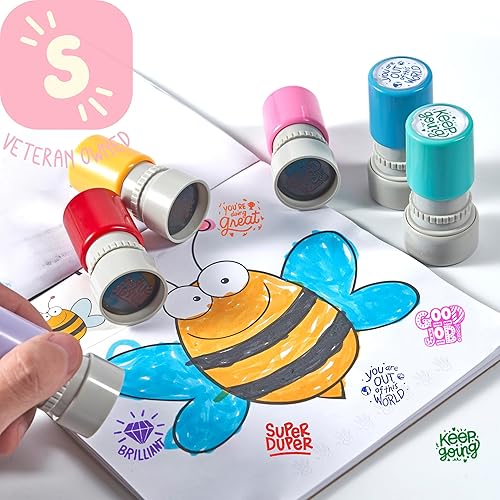 Miniatura 8 de Stamp Joy - Juego de 6 sellos de flash de tinta automática sellos multicolor para profesores sellos de papelería de oficina pretintados juego de