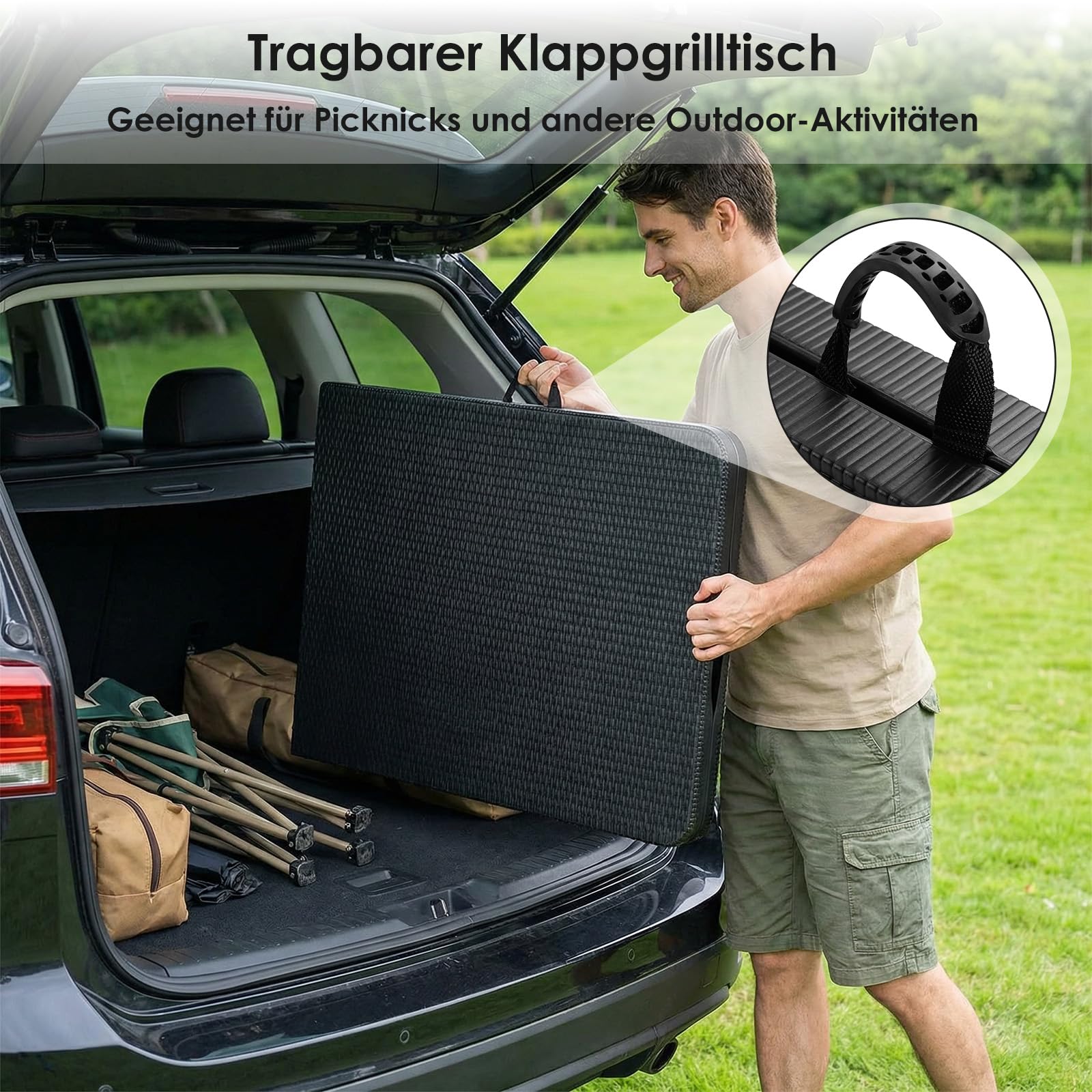 LIFERUN Tavolo da Giardino Pieghevole 180x75 cm,Tavolo da Buffet con Impugnatura di Trasporto,Tavolo Pieghevole in HDPE Plastica per 10 Persone,Ottica in Rattan,Tavolo da Campeggio Tavolo Feste