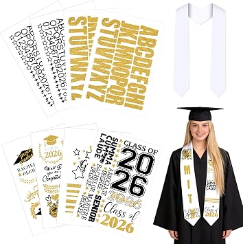 Meetory Graduation Stole Sash - Personalized Iron on transfers, DIY Customize Graduation Stole, Class of 2026 Decorations, Custom Iron on transfers for Graduation