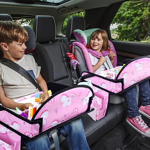 Miniatura 7 de Bandeja de viaje para niños, bandeja de asiento de automóvil para niños, artículos esenciales de viaje por carretera con kit de dibujo, organizador