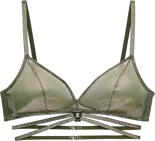 Savage X, Women's Going Platinum Strappy Mesh Bralette, Deep Forest Green, XL