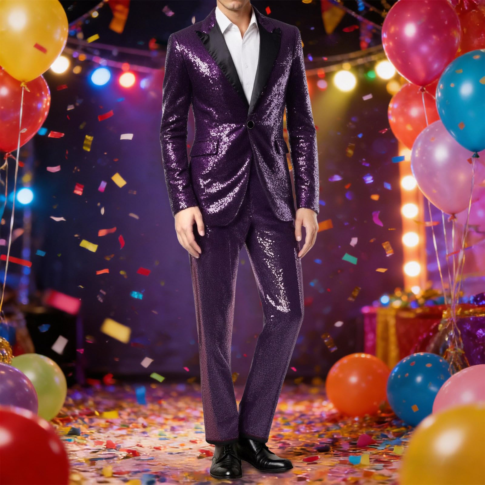 Set di 2 Pezzi Di Tendenza Paillettes Uomini Blazer E Pantaloni Brillanti Taglio Aderente Vestito Paillettes Uomo Deguisement Discoteca per Festa Matrimonio Affari Discoteca Party Club