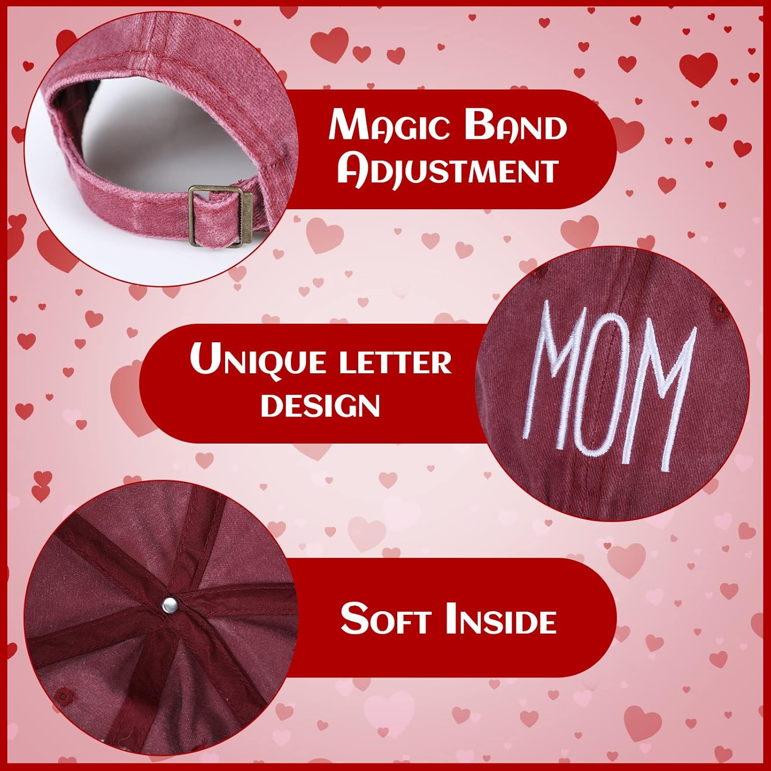 Patelai 2 Pcs Mom and Dad Hats for Women Men New Parents Embroidered Funny Adjustable Baseball Cap Unisex Cotton Cap for Couples Mom Dad, Black, Red - Image 3