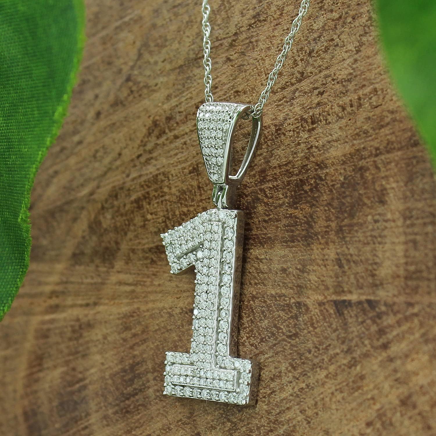 SAVEARTH DIAMONDS 3/4 Carat Round Cut Lab Created Moissanite Diamond Number 1" Pendant Necklace In 14k Gold Over 925 Sterling Silver With 18" Chain (VVS1 Clarity, 0.75 Cttw)