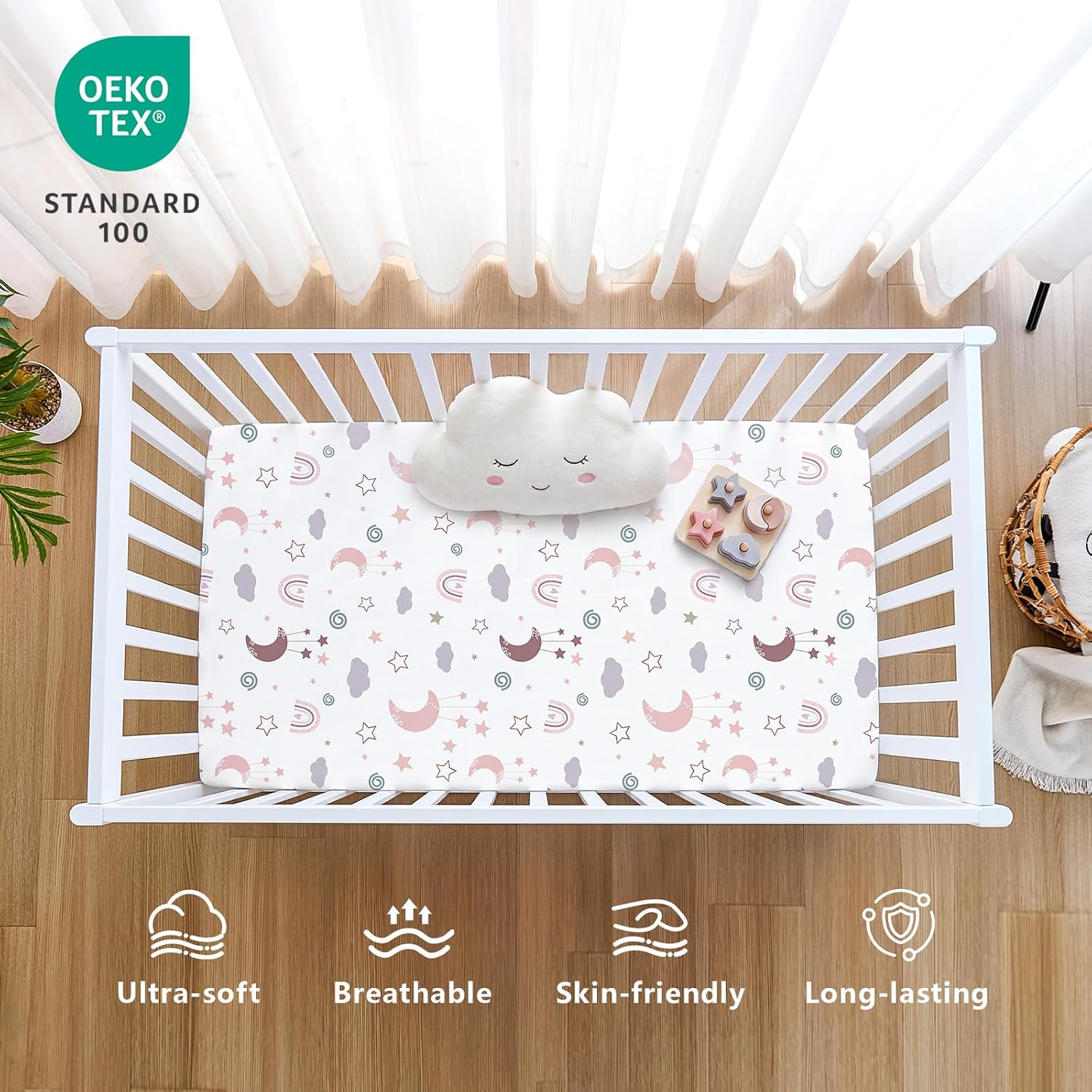 4 Pack Baby Crib Sheets for Girls – Ultra Soft & Skin-Friendly Fitted Crib Sheet for Standard Crib and Toddler Mattress, 52″x28″(Blush Pink)