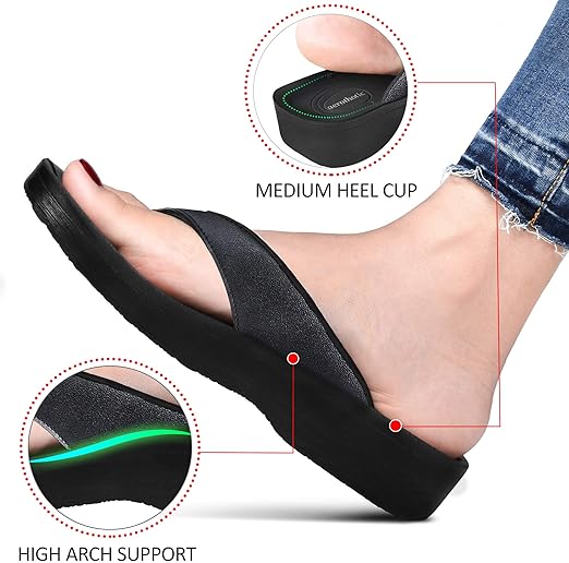 AEROTHOTIC Womens Slip On Lightweight Plantar Fasciitis Orthotic Flip Flops Comfortable Walking Outdoor Beach Ladies Arch Support Summer Thong Sandals (Pearly Black, size 8) thumbnail 4