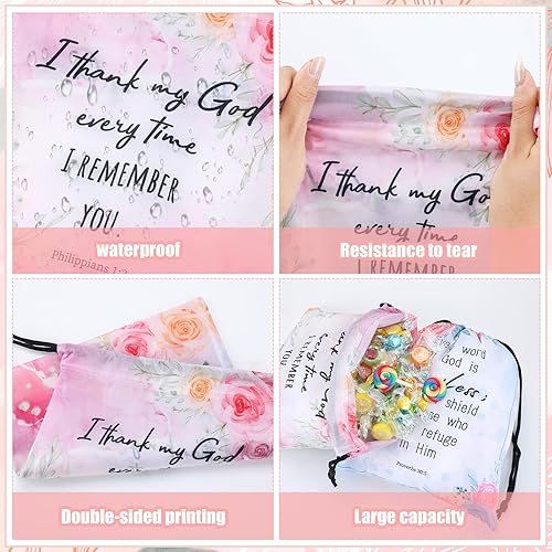Miniatura 3 de Hosuly 24 mochilas religiosas de versículos bíblicos con cordón para sorteo cristiano, bolsa de regalo religiosa a granel, bolsa pequeña para
