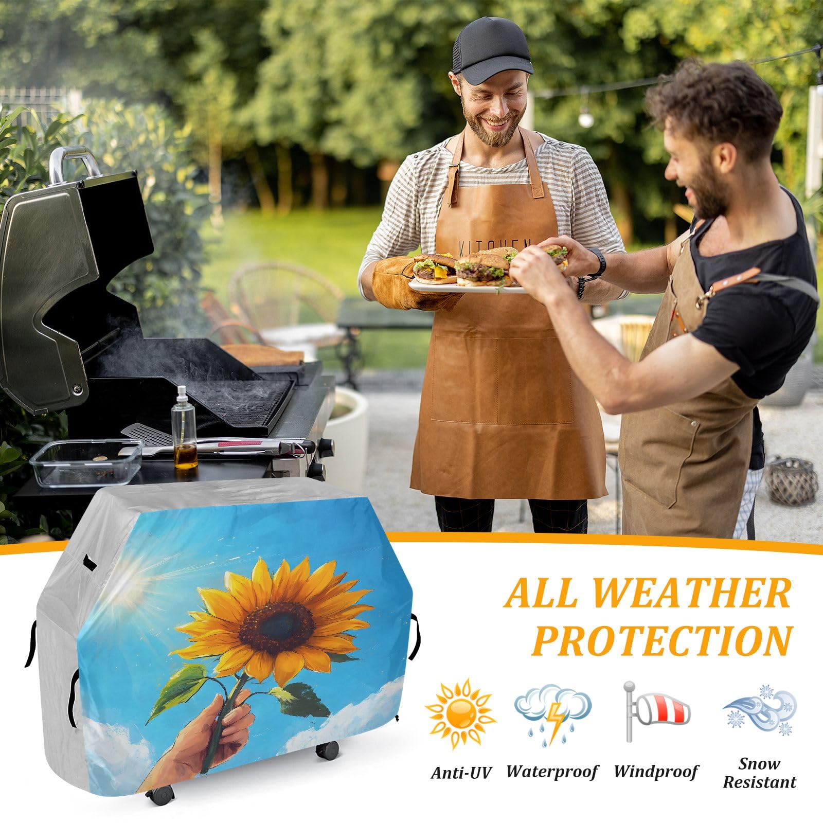 Copertura per barbecue di alta qualità, impermeabile, resistente allo sbiadimento, resistente, adatta per griglie fino a 25 in Sunfluwer Sky