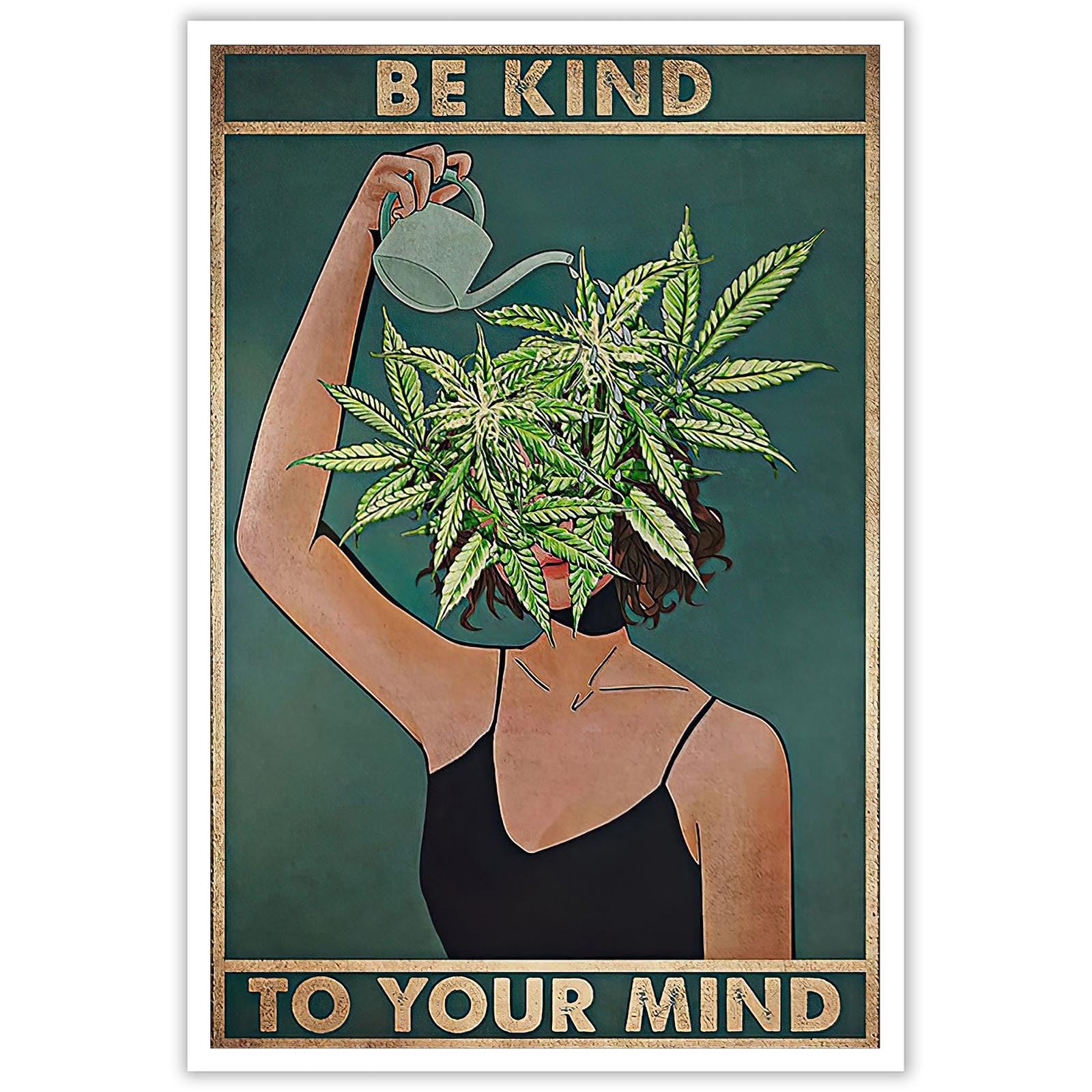 Quark Vintage Be Kind To Your Mind Hippie Boho Art Poster Aesthetic Green Botanical Floral Print Painting Modern Wall Decor for Women Home Kitchen Office Bed Room Bathroom 12x16in Unframed