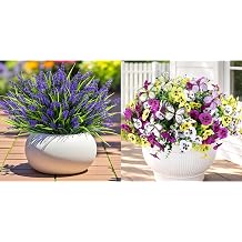 Geegoods 24 Bundles UV Resistant Faux Lavender Flowers and 18 Pcs Faux Pansies with Butterflies