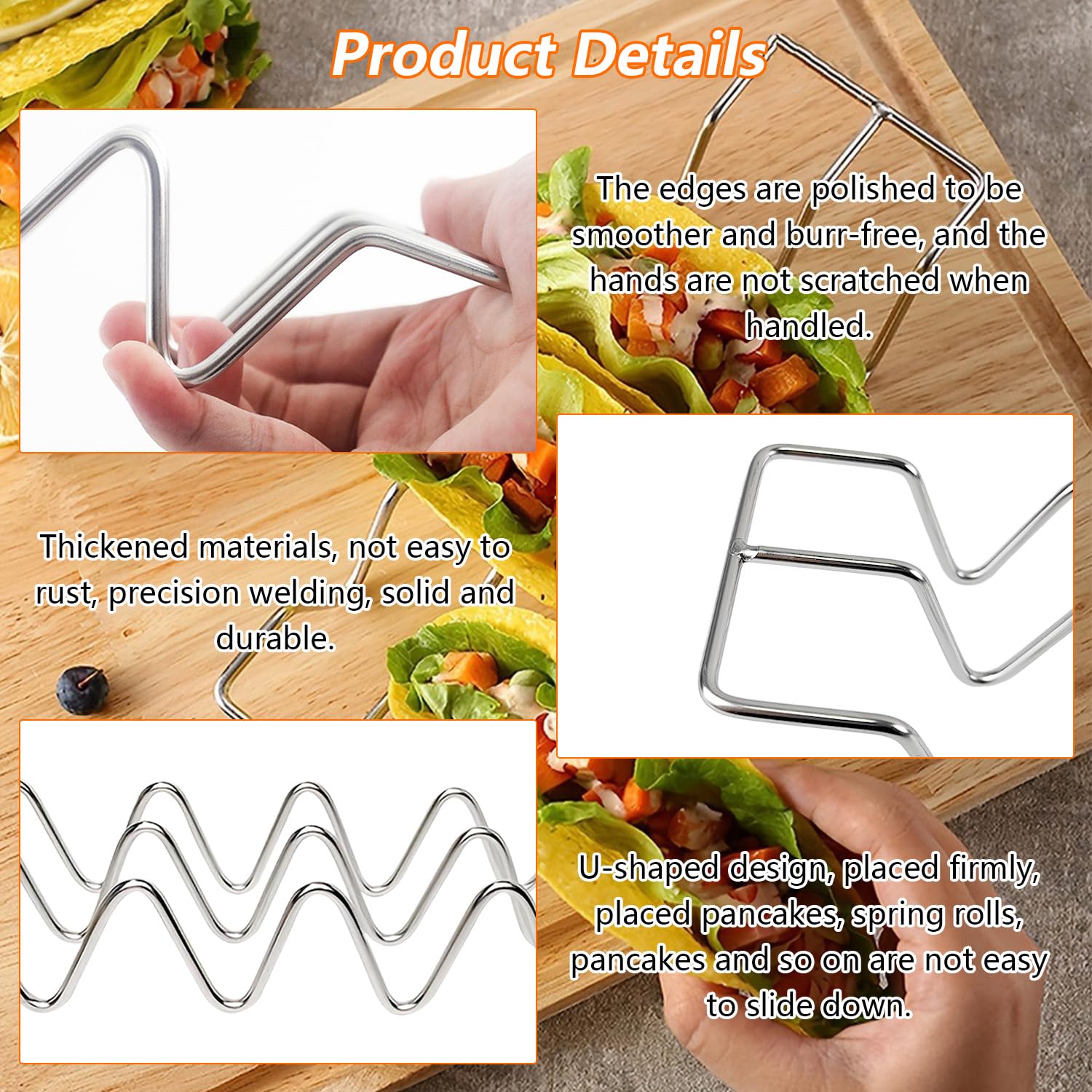 Stainless Steel Taco Holder, 2/3/4/5 Shells Taco Rack, Soft - View #3