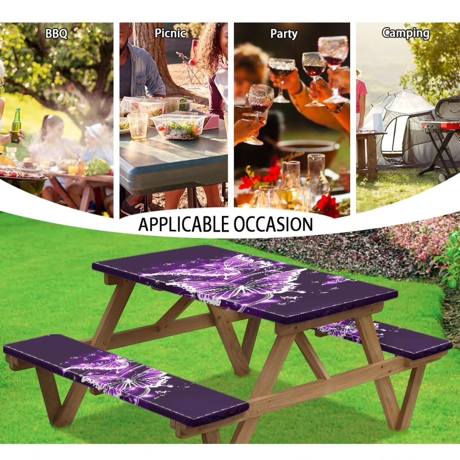 Amazon.com : ZUXONGSY Butterfly Fitted Picnic Table Cover Purple
