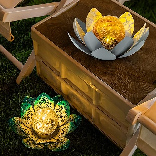 Huaxu Luces solares de jardín decorativas para exteriores, lámpara de mesa de flor de loto brillante, luces solares impermeables para patio, camino,