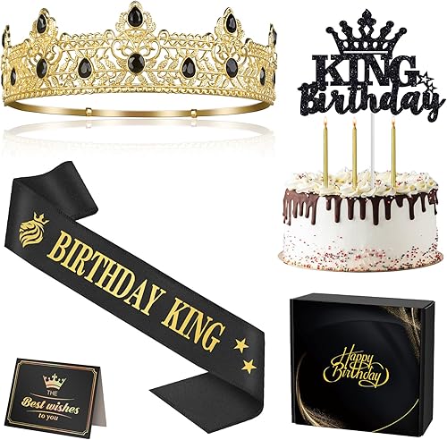 Regalos de cumpleaños para hombres, decoraciones de cumpleaños para hombres, corona de rey de cumpleaños y banda de rey de cumpleaños, decoración de