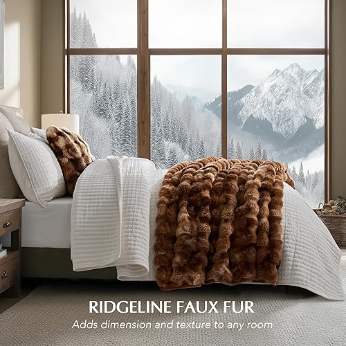 Miniatura 2 de Evergrace - Manta ultrasuave, lujosa, de piel sintética de conejo Ridgeline, gruesa, cálida, de burbujas, acogedora, reversible, afelpada, para