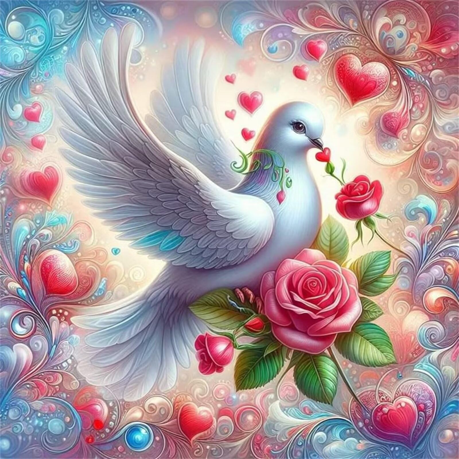 Puzzle 1000 elementów dla dorosłych, różane serce, gołąb, klasyczne puzzle z motywem Jigsaw 65 x 65 cm, gra zręcznościowa dla całej rodziny, kolorowe układanie puzzli, dekoracja domu
