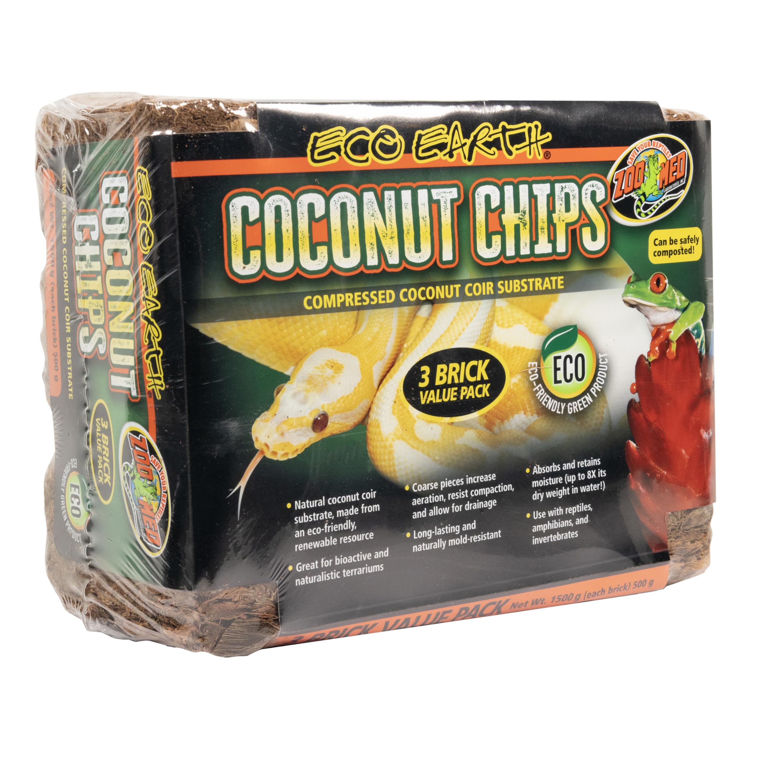 Zoo Med Eco Earth - Chips de coco (1500 g, 3 unidades)