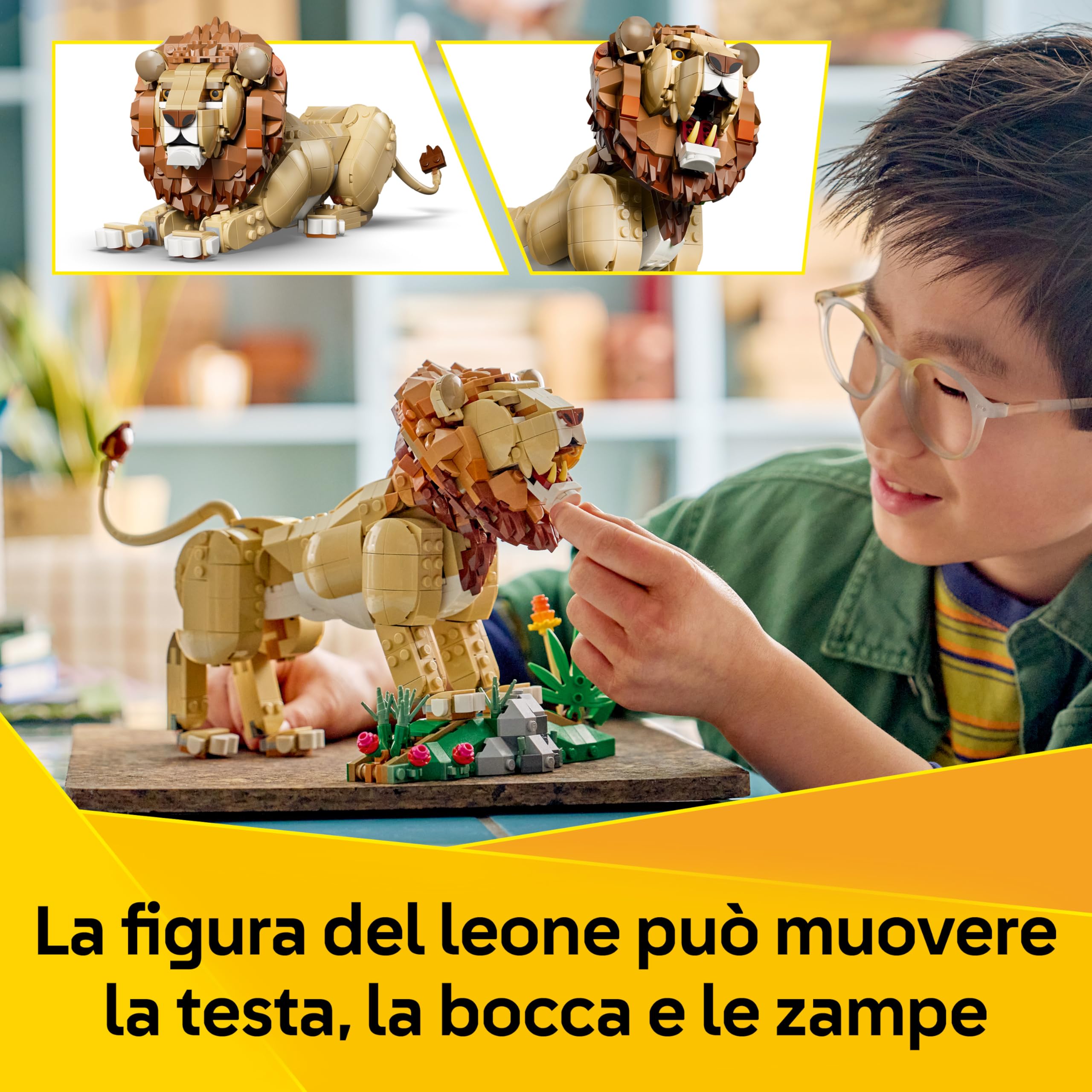 LEGO Creator 3in1 Animali Selvatici: Leone Maestoso Giocattolo - Trasformabile in una Leonessa o in 2 Cuccioli - Decorazione Camera da Letto Fai da Te - Regalo per Bambine e Bambini da 9 Anni - 31386