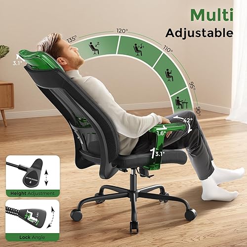 Miniatura 6 de Silla de oficina ergonómica de 350 libras de capacidad, 90-135 con bloqueo de inclinación y respaldo alto, con soporte lumbar ajustable,