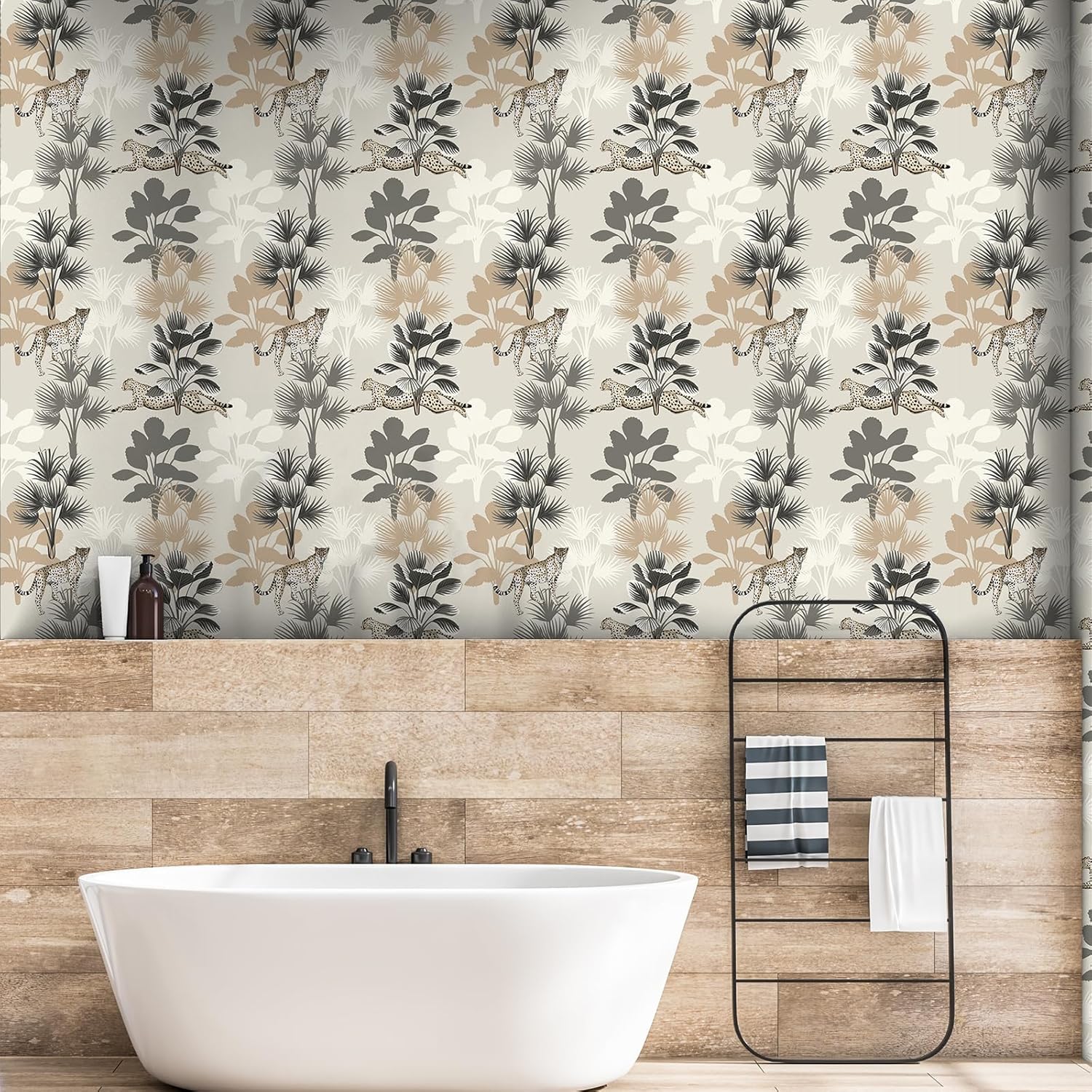 VaryStyle Cheetah Print Wallpaper Tropical Palm Tree Leopard Peel and Stick Wallpaper for Bedroom Boys Room 17.7"x118" Removable Self Adhesive Vintage Wild Animal Contact Paper for Cabinets Walls