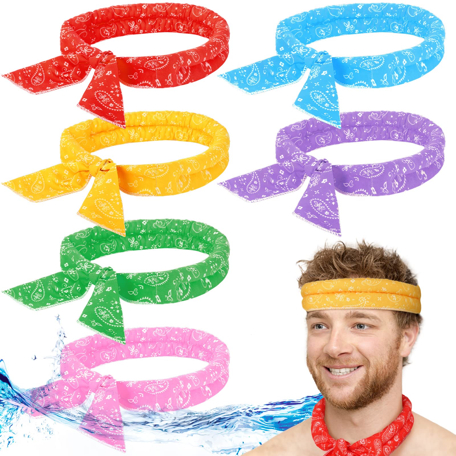 Coume 6 Pack Cooling Neck Wraps Cooler Ice Wrap Scarf Bandanas for Summer Women Men Walking Riding Outdoor