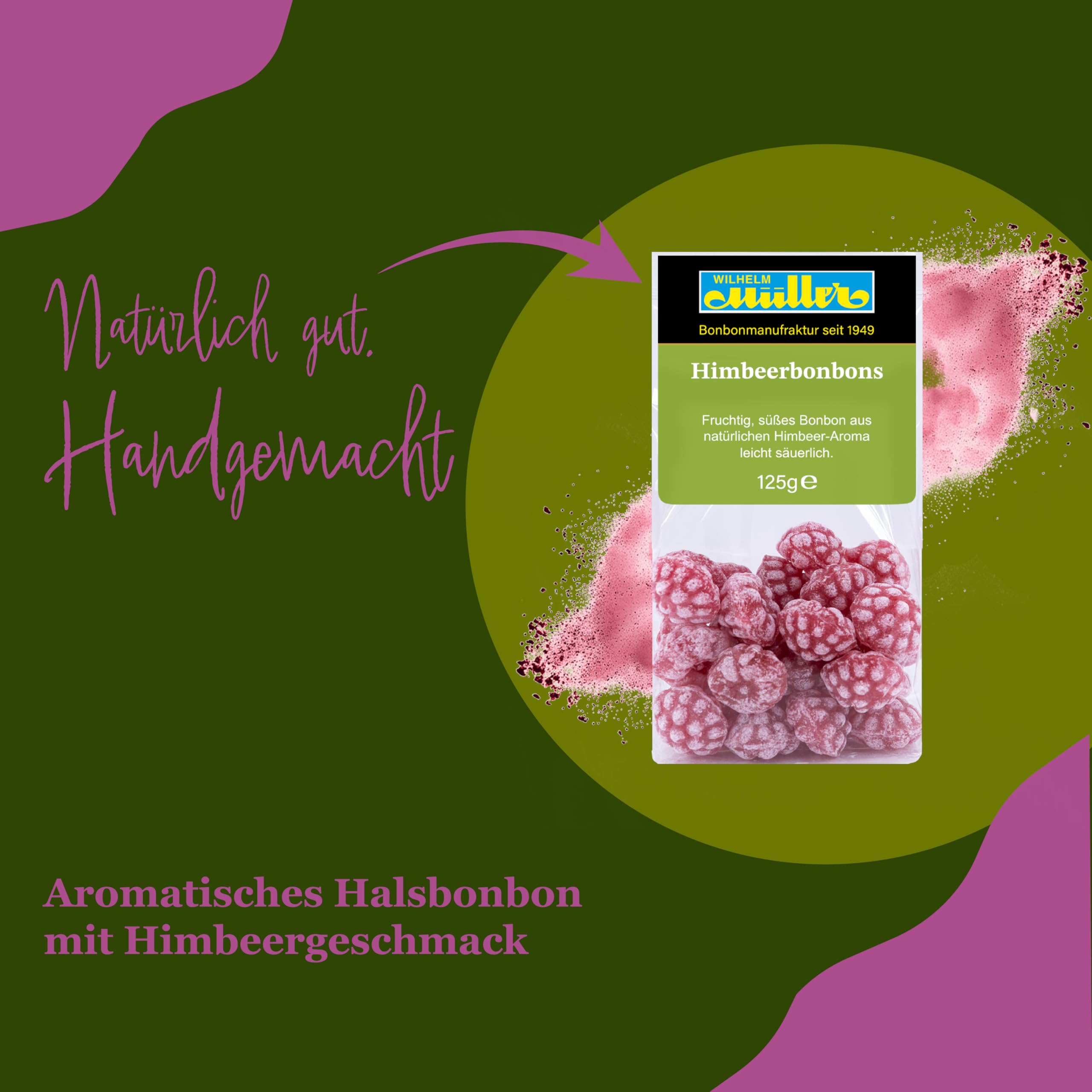 WILHELM Müller Himbeer Bonbons - Fruchtbonbons wie früher - Fruchtige Bonbons mit Himbeer Geschmack - Süßigkeiten im praktischen Beutel aus Deutschland - 2500g