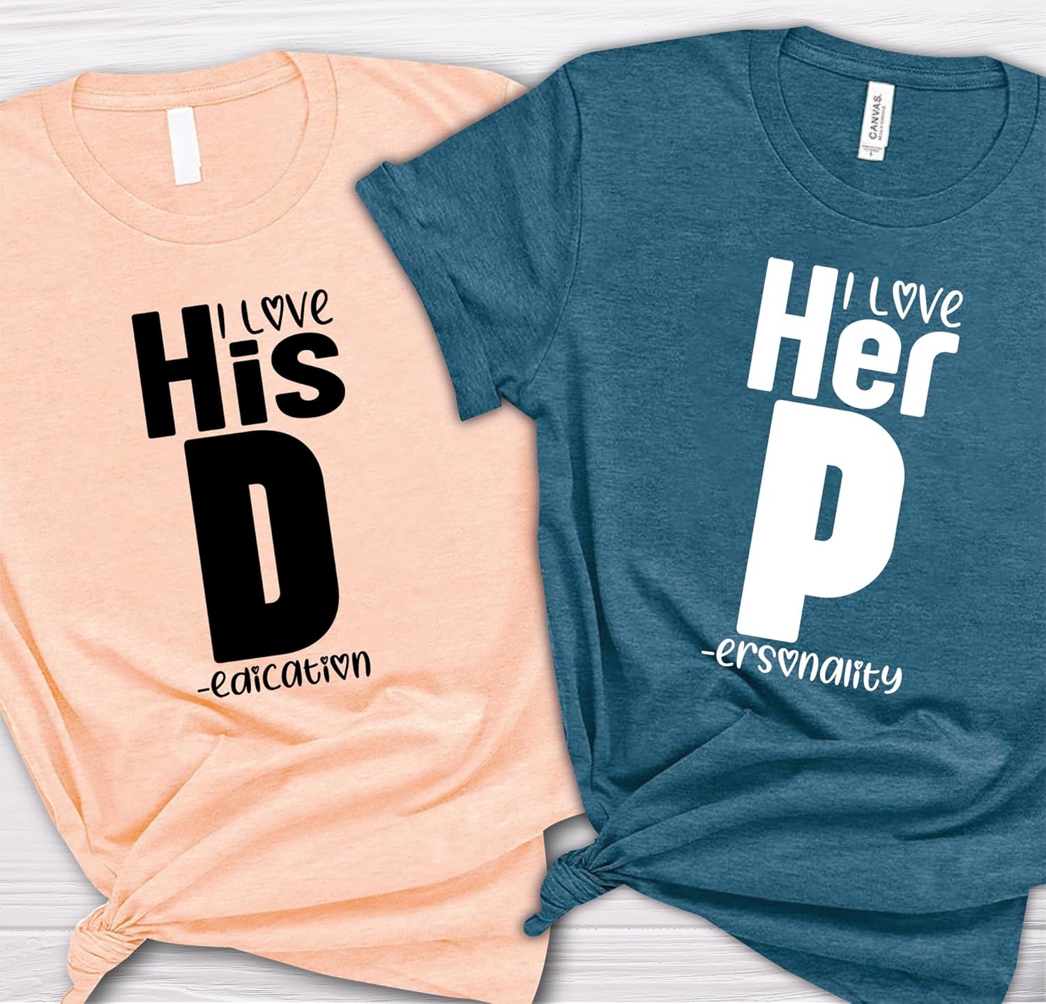 I Love His Dedication and Her Personality Shirts Sweatshirts Hoodies Set, Couple Matching T-Shirt Gift for Valentines Day, Valentine Couple Shirt Sweater Gift for Friend Wife Fiance Pink - Image 4