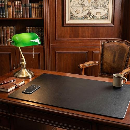 Miniatura 3 de Dacasso Almohadilla de cuero de lujo sin rieles laterales para escritura, protector de superficie de escritorio ejecutivo, 30 x 19 pulgadas, color