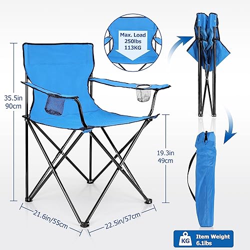 Miniatura 3 de Leonyo 2 sillas plegables de campamento, sillas de césped al aire libre para adultos con portavasos, sillas de campamento portátiles con bolsa de
