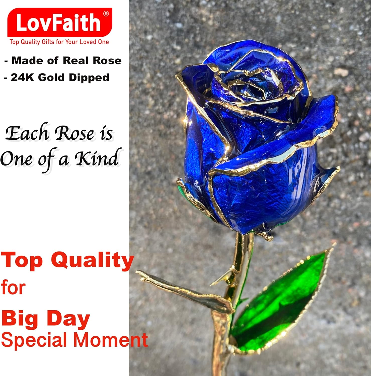 Valentine Gift Real Rose Dipped 24K Gold with Crystal Stand, Best Anniversary Rose Gift for Her Wife Mother Birthday Christmas (A9. Original Rose - Royal Blue) - Image 4