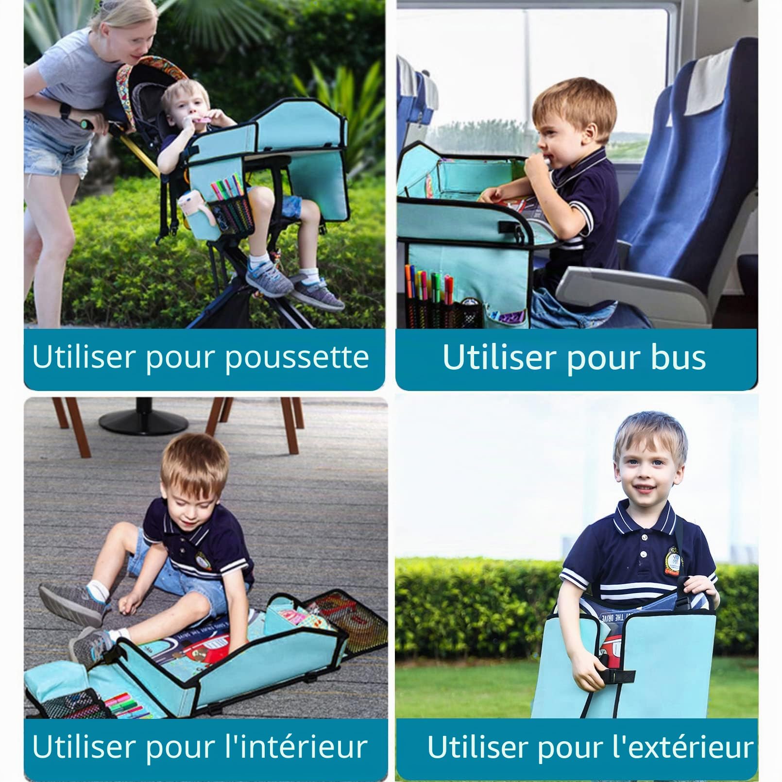 Plateau de siège de voiture pour enfants, plateau de voyage pour tout-petits, avion, plateau de voiture pour enfants essentiels de voyage sur la route (bleu clair)