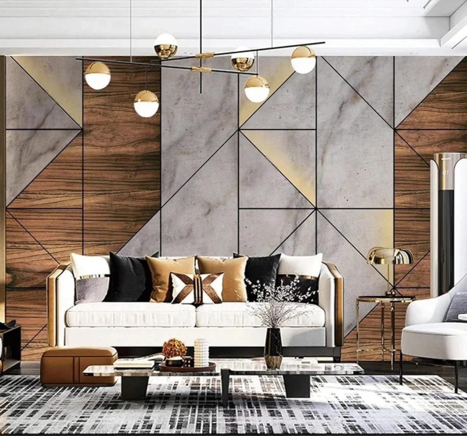 XLMING Abstract Luxury Geometric Woodgrain Marble Effect 3D Wallpaper Luxury Home Dining Decor Paste Sofa Living Room The Wall for Bedroom Mural-250cm×170cm