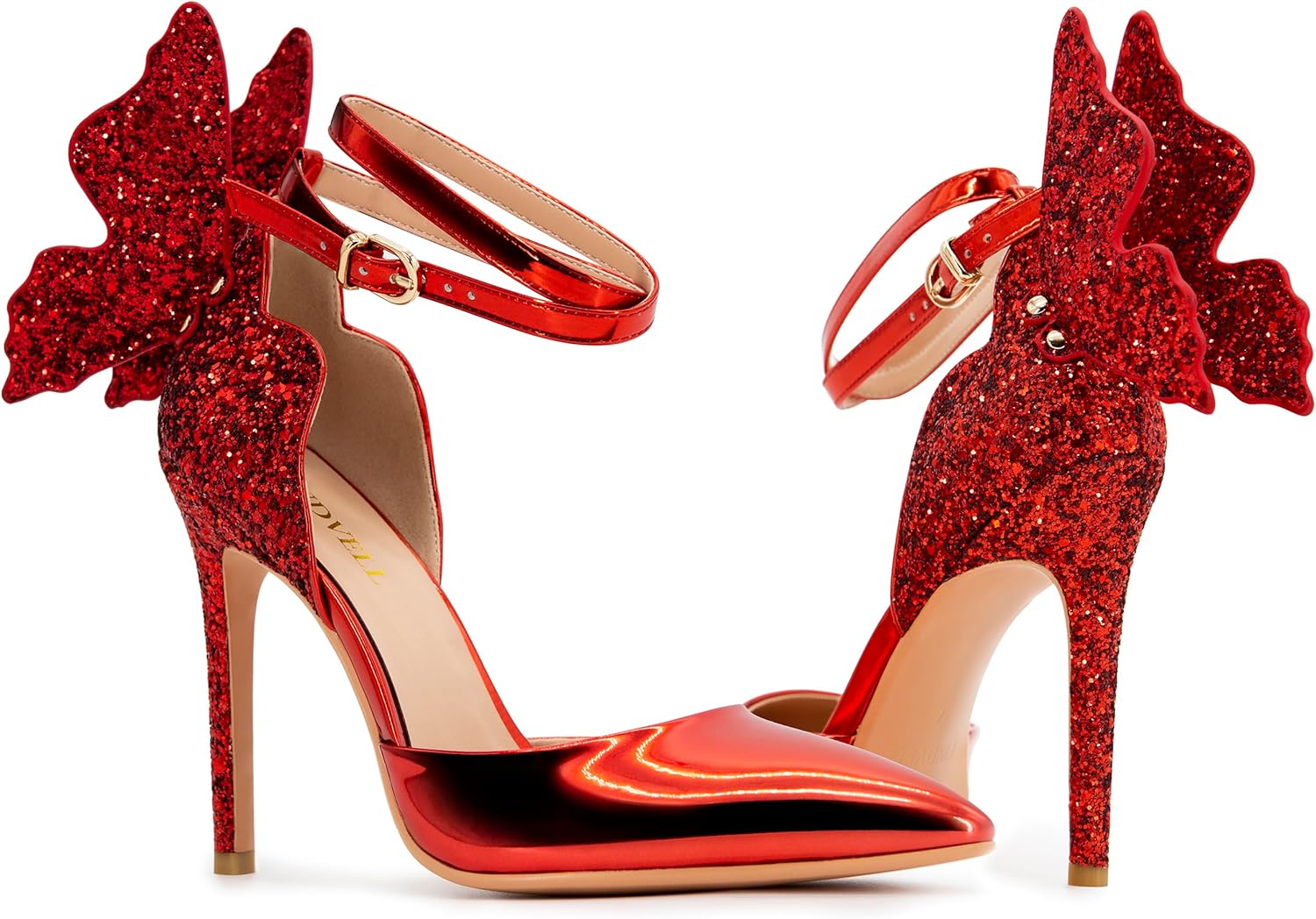 FINDVELL Fashion High Heels Butterfly Back Sexy Stiletto Pumps Closed Toe Sparkly Ankle Strap Heels Sandals Dress Shoes for Women - Image 5