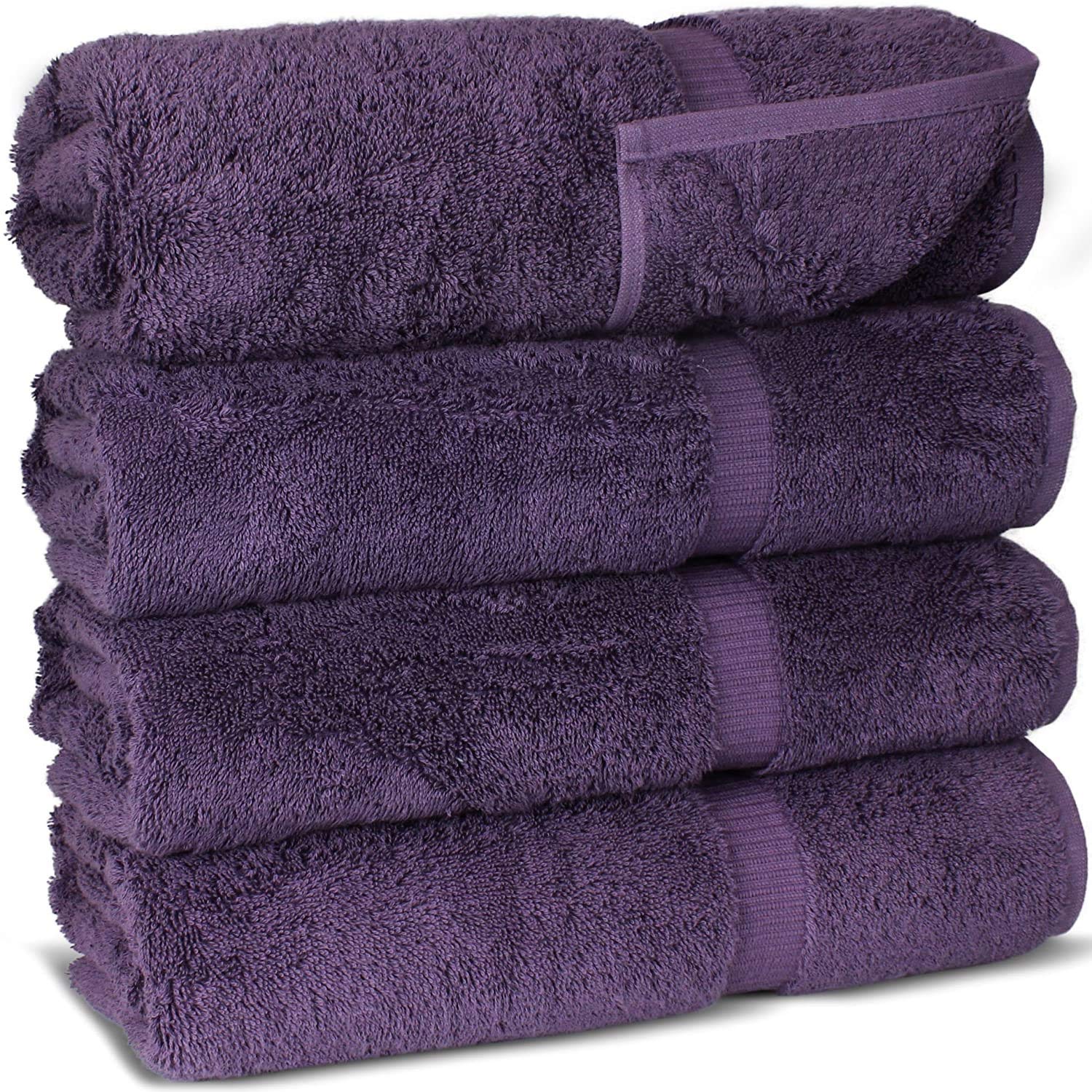 FTB Classic Bath Towels Set 4 Piece 27X54 Inches Bath Towels (Plum, 4 Bath Towels)