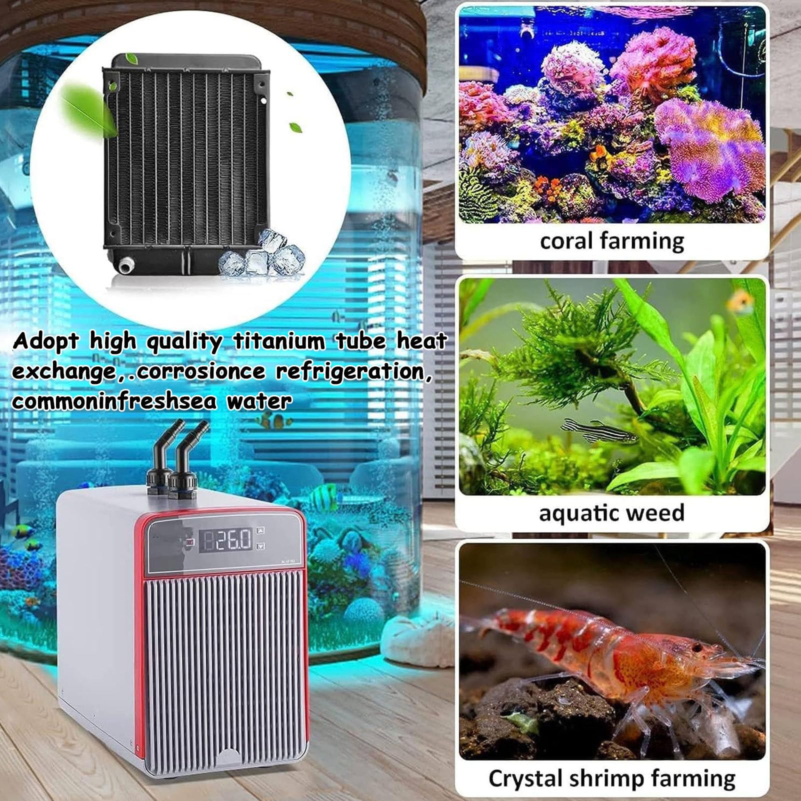 Refroidisseur d'aquarium pour réservoirs de 42 gallons, système de refroidissement à eau avec pompe, compresseur de réfrigération silencieux pour aquariums d'eau douce et d'eau salée