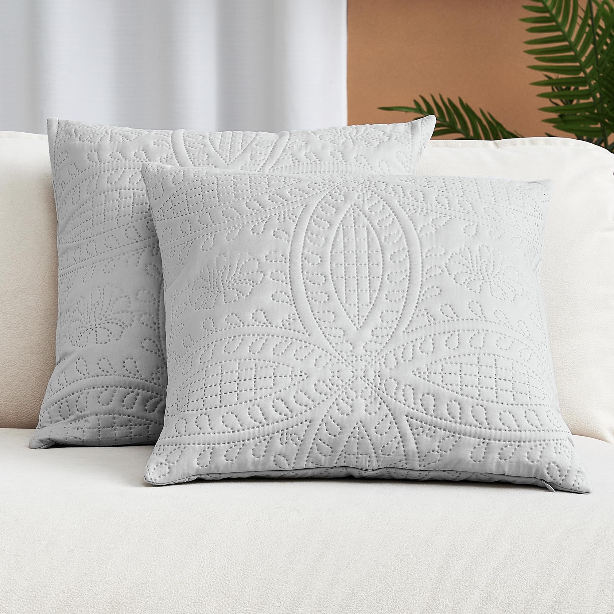 Mellanni Throw Pillow Covers - Pack of 2 Decorative Cover with Hidden Zipper - for Home Decor and Living Room - Double Brushed Microfiber - Easy Care and Quick Drying (20x20, Coverlet Light Gray)