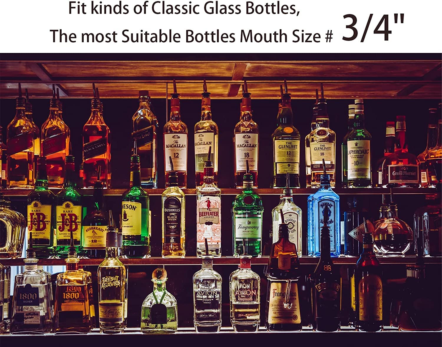 Pafusen 12 Pack Liquor Pour Spout With Dust Caps - Bottle Pourers for Alcohol, Olive Oil - Speed Pourers, Bar Bartender Accessories