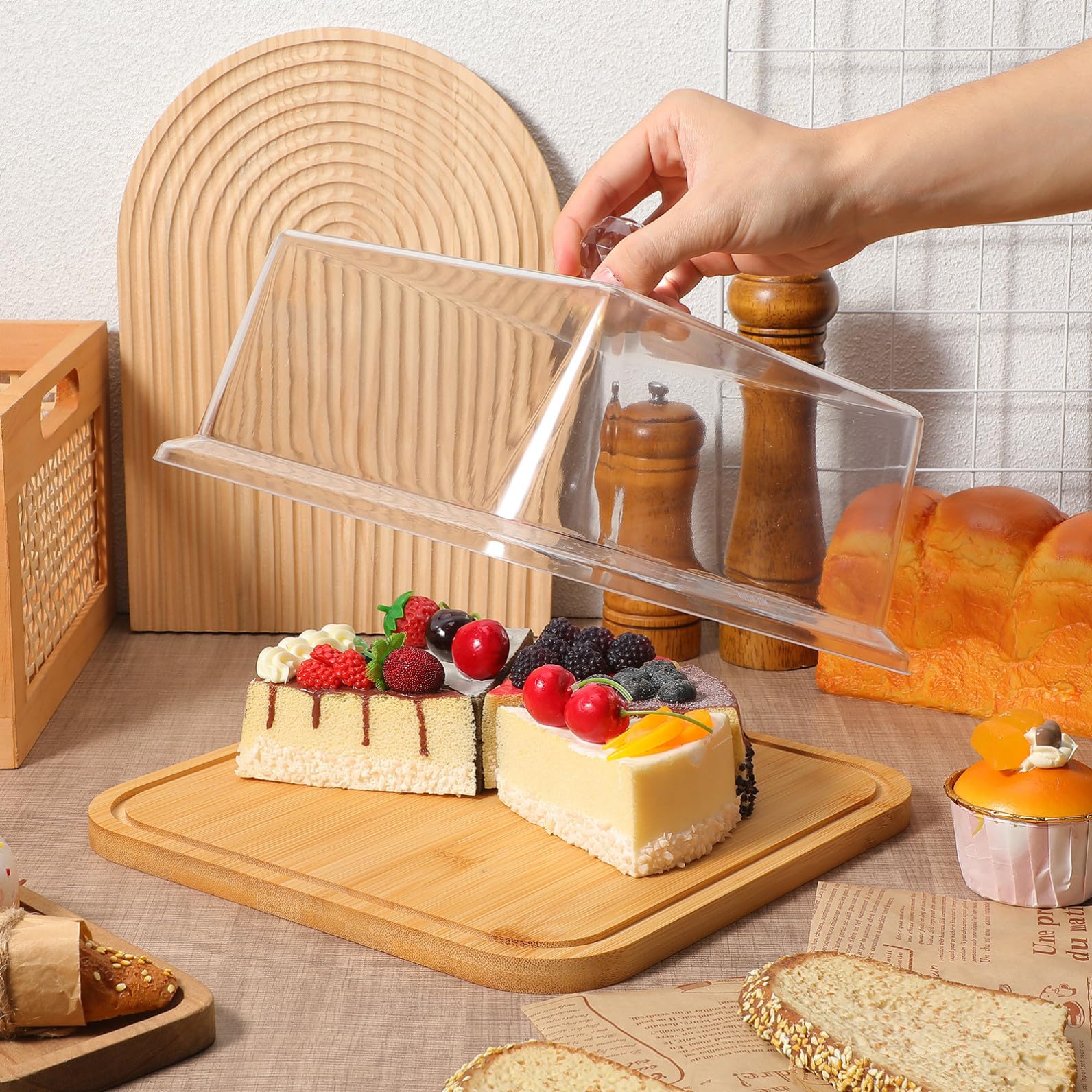 Ciieeo Plato de Comida Cubierto Cuadrado de Acrílico 10 Pulgadas con Base