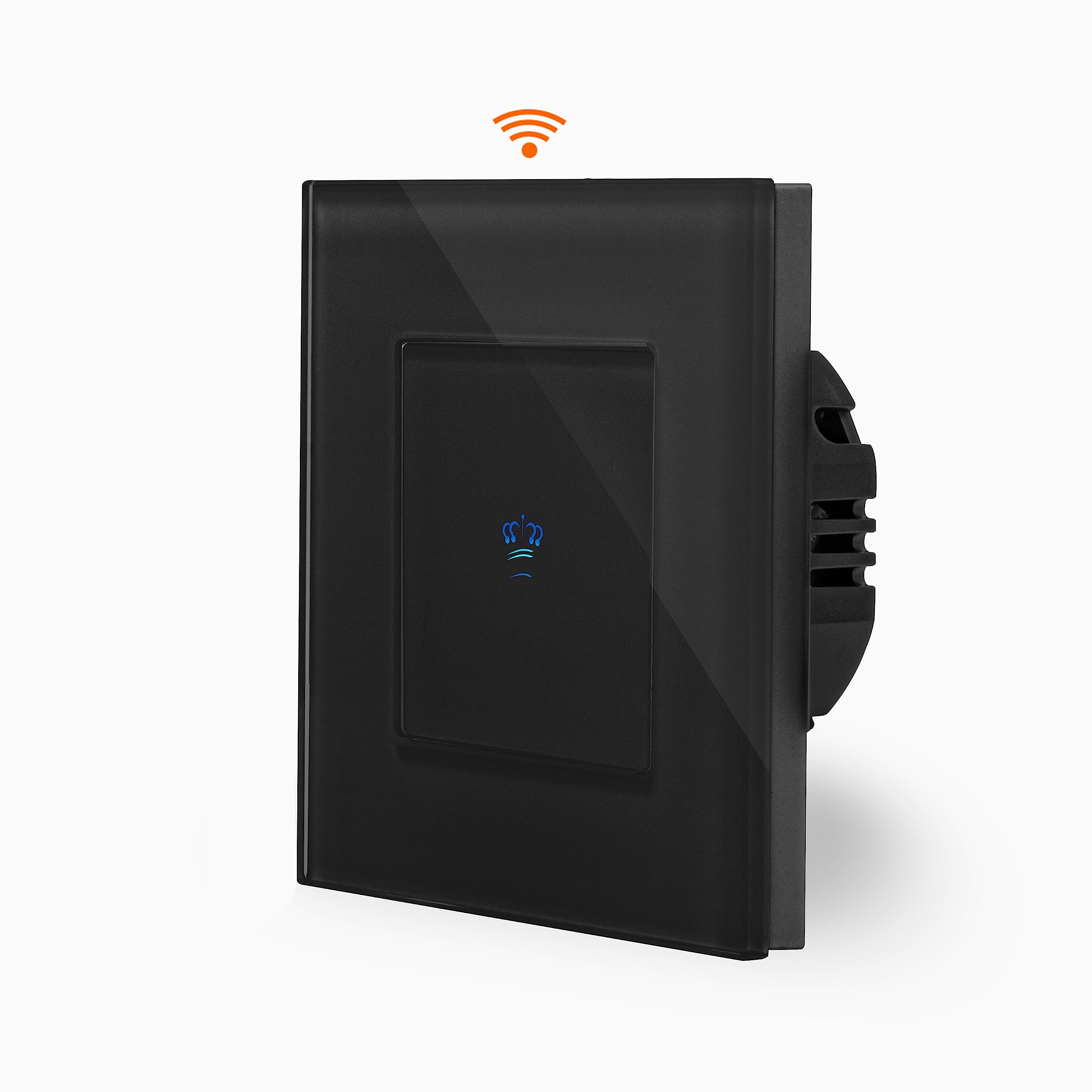 Interruptor de luz táctil inteligente con WiFi de KRONE, Pulsador 1 compartimento en marco de cristal en negro, interruptor de pared táctil para Alexa Google Home IFTT Tuya App controlado Luxus-Time