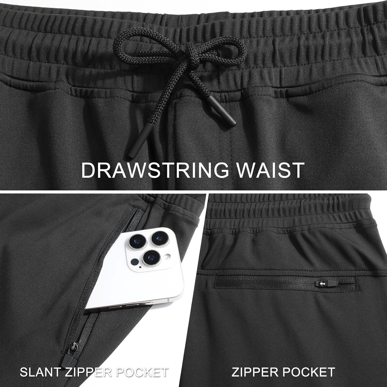 Surenow Men's Sweatpants Lightweight Joggers for Casual Athletic Workout Zipper Pockets Breathable Running Mesh Pants - Image 4