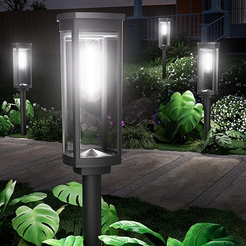 Paquete de 6 luces solares para caminos al aire libre, modernas luces LED solares de súper brillo, 1000 mAh de largo tiempo de trabajo hasta 12