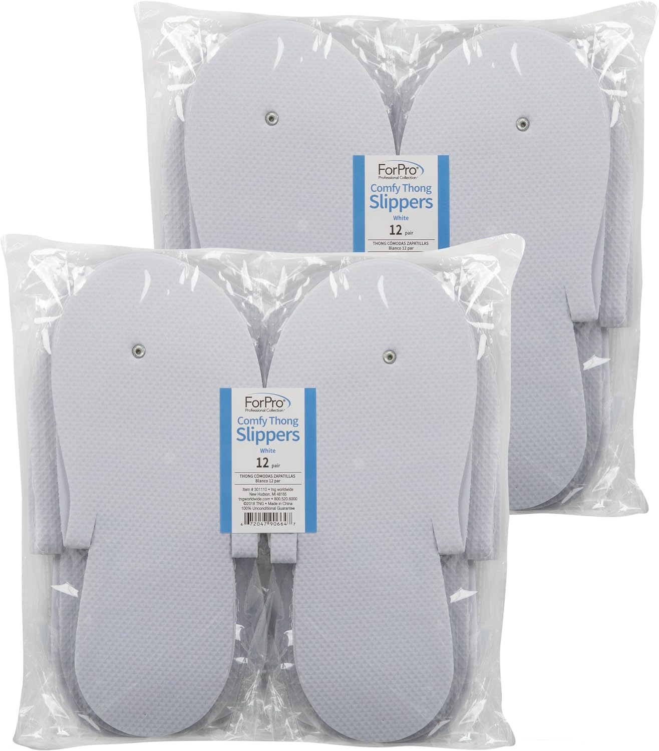 ForPro Professional Collection Comfy Pedi Slippers, White, Disposable Foam Pedicure Slippers for Nail Salons and Spas, Individually-Wrapped, 12-Pair (Pack of 2)