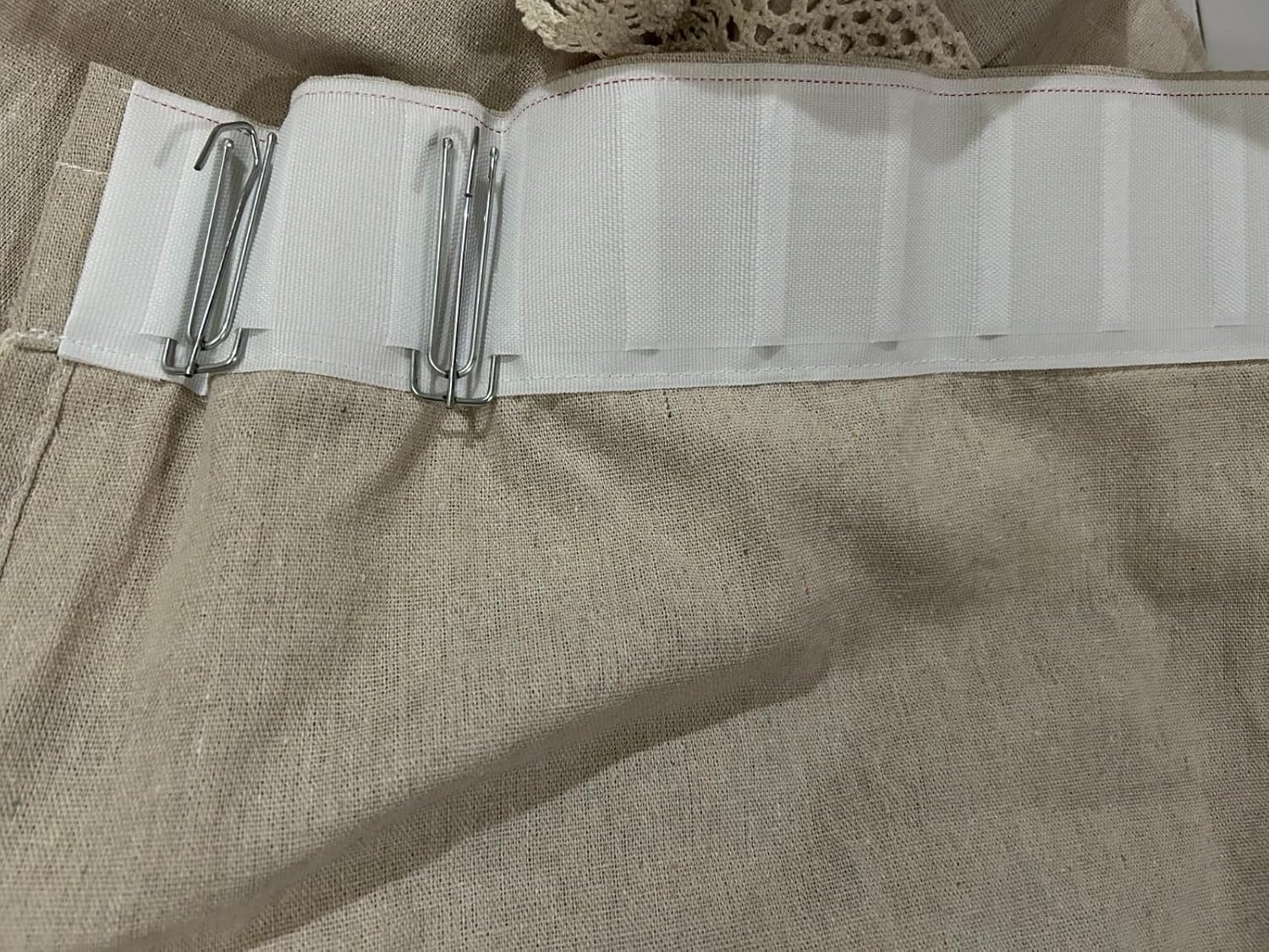 A.Monamour Short Curtain for Small Window Farmhouse Solid Beige Cotton Linen Crochet Lace Opaque Cabinet Curtain Door Curtain Window Treatment Valance Panel Half Tier Curtain for Kitchen Café Bedroom