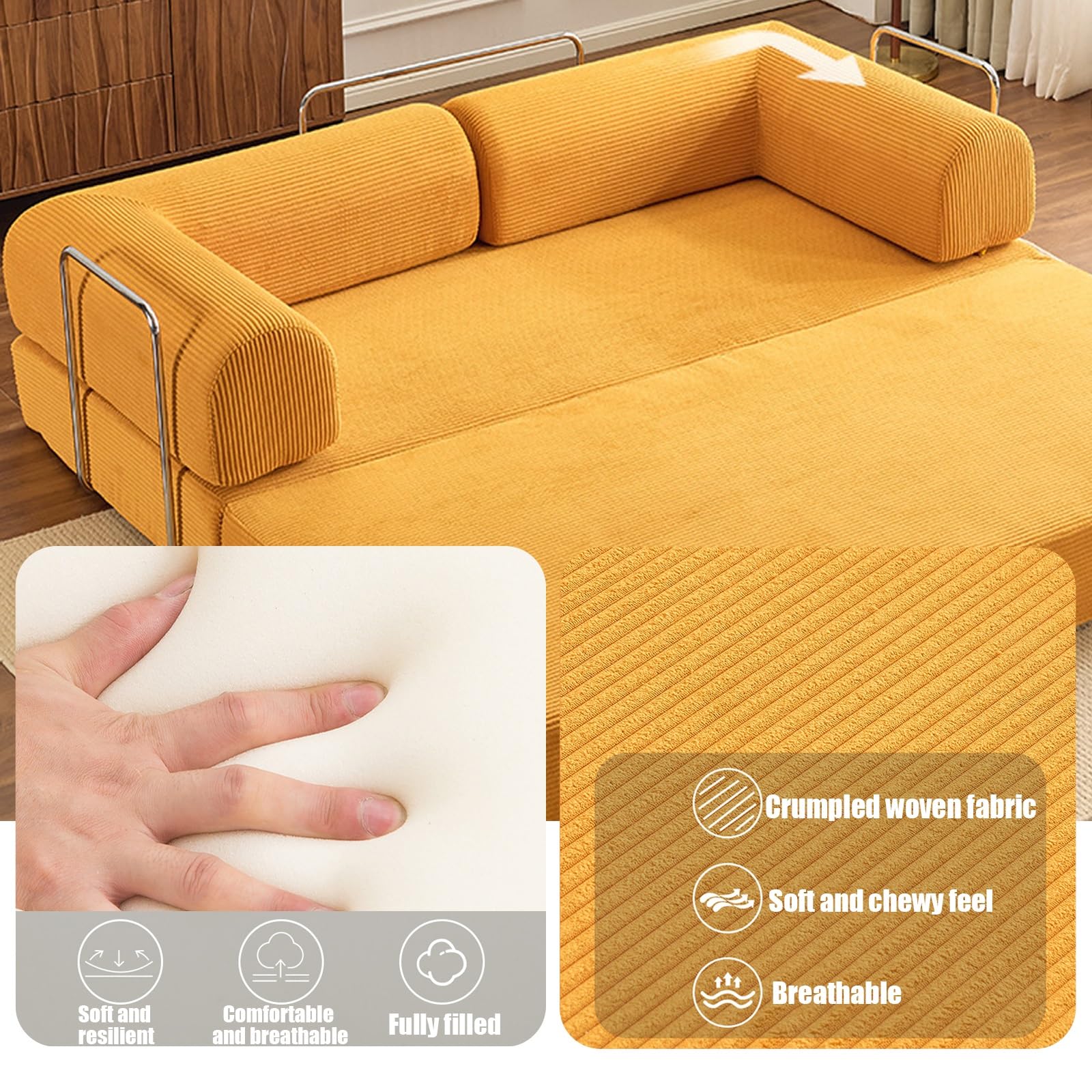 Modulares Ecksofa, hochelastischer Schaumstoff, wandelbares Standsofa mit Schlaffunktion für das Wohnzimmer(150x100x75cm)