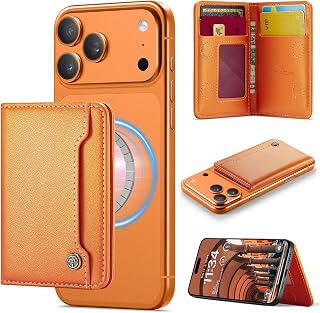 Vinich for MagSafe Wallet Magnetic RFID Blocking Card Holder, Orange | Compatible with MagSafe Phones and Cases, Strong Magnet Minimalist Phone Wallet for iPhone 17/16/15/14/13/12/ Pro/Max/Plus