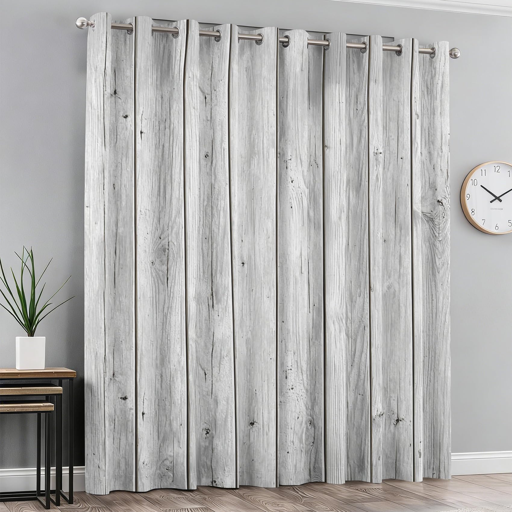 Générique Rideau Occultant Planche de Bois, Rideaux Motif Planche en Bois Blanc, Lot de 2 Rideau et Draperies Intérieurs à Oeillets, Rideaux pour Cuisine Chambre Salon, 75x166 cm (LxH) B-D124